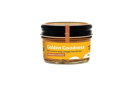 Cinnamon infused raw honey in a 4 oz glass jar