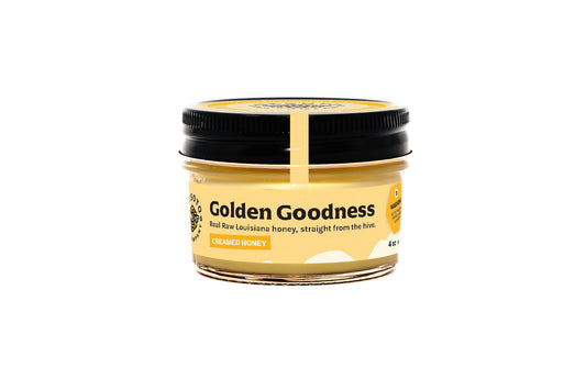 Quarter-pint creamed honey in a 4 oz glass jar with smooth, spreadable texture