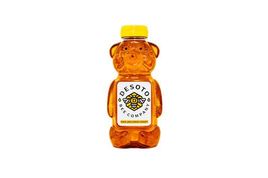 24 oz honey bear squeeze bottle filled with raw local Louisiana honey