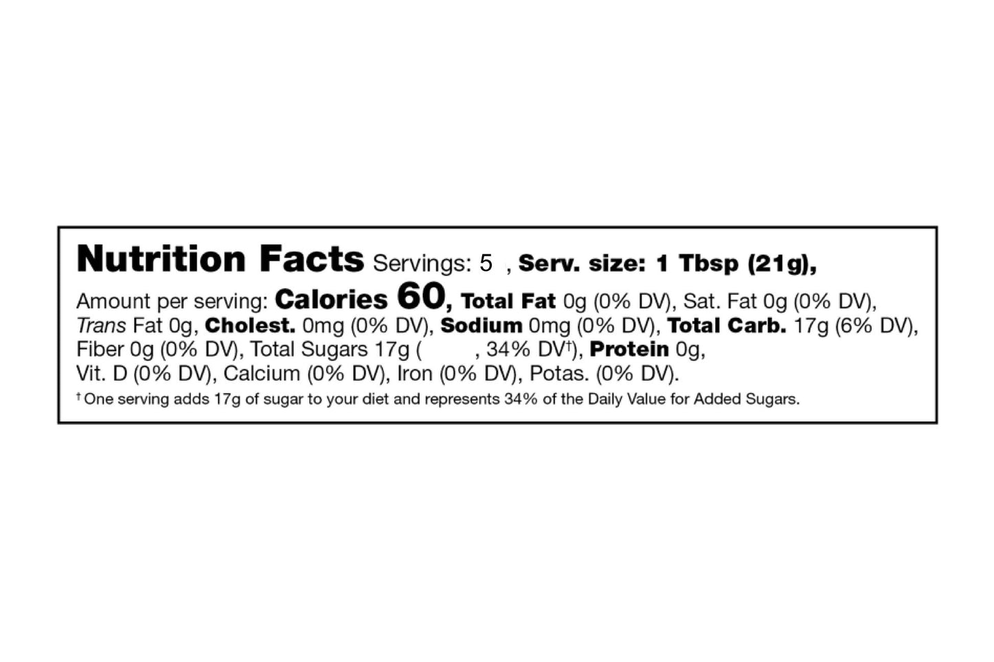 DeSoto Bees raw local honey nutrition facts label